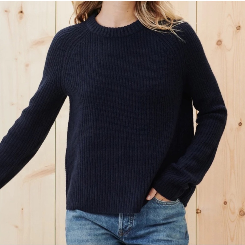 Jenni Kayne Cotton Fisherman Sweater Navy Blue